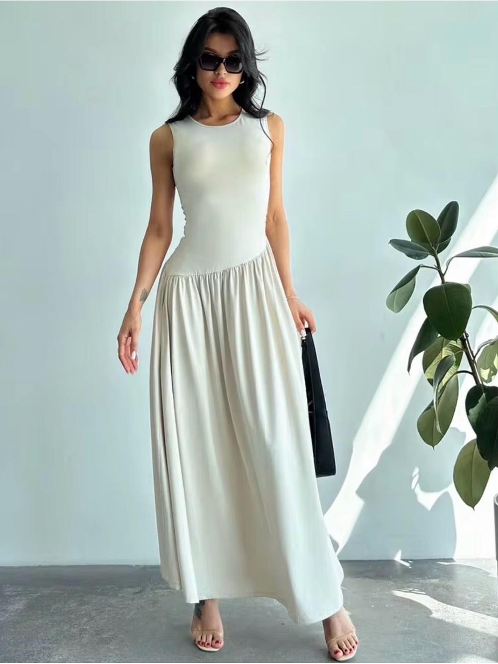 Sleeveless Cream Maxi Dress - Elegant Everyday Style